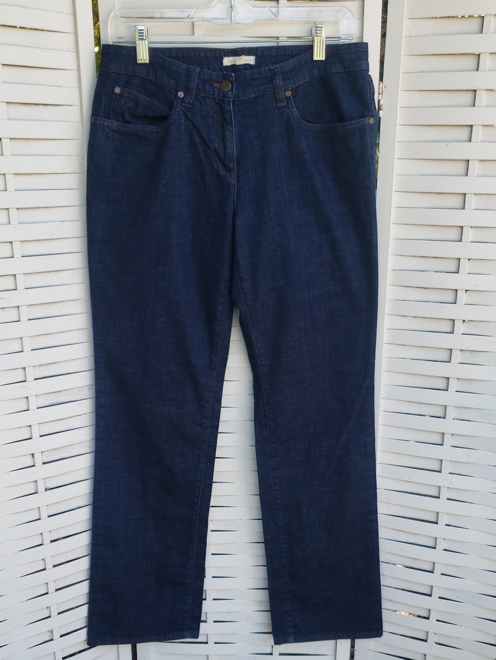 Eileen Fisher Dark Straight Wide Leg Jeans Size S
